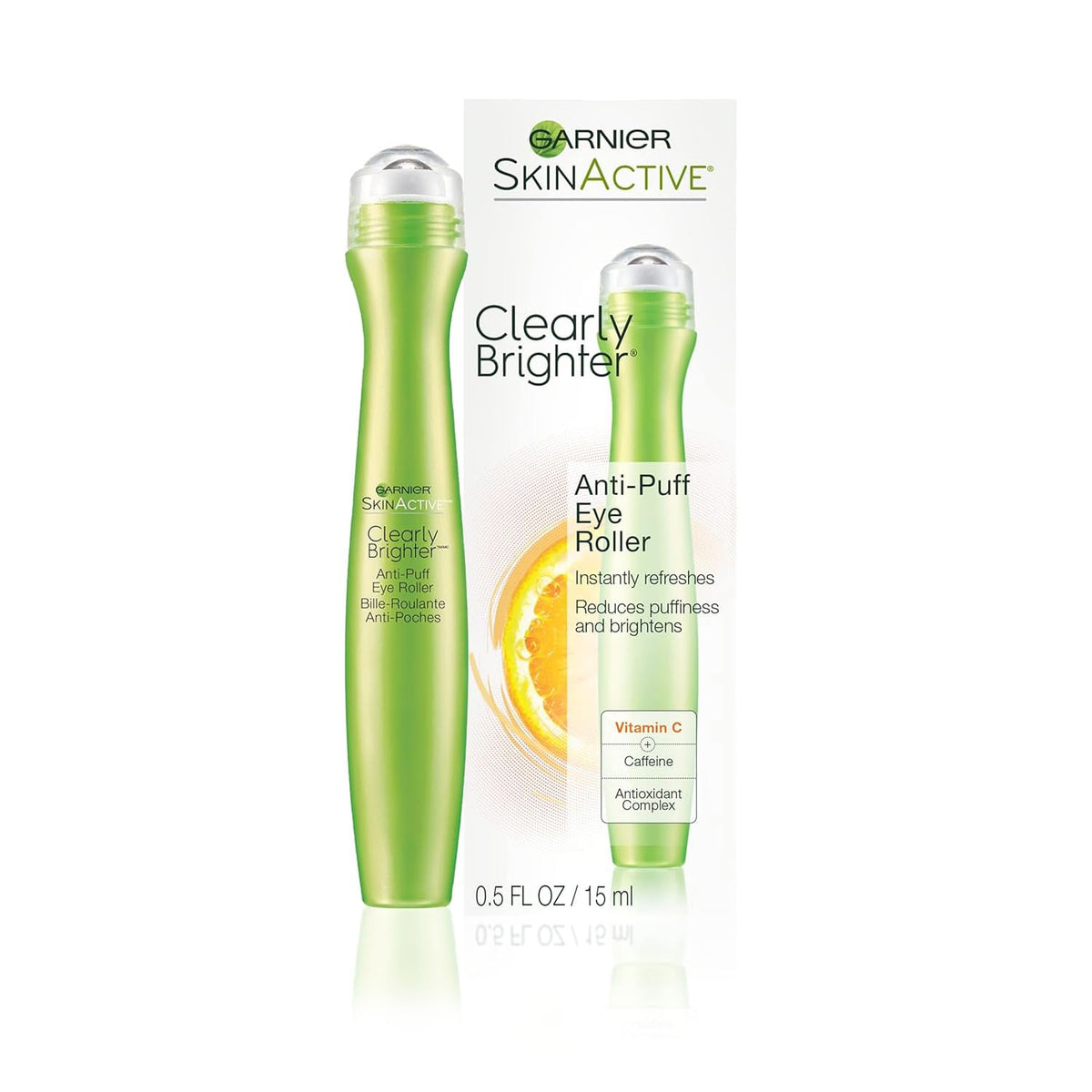 Garnier Clearly Brighter Anti-Puff Eye Roller, Dark Circles Under Eye Treatment with Caffeine and Vitamin C, 0.5 Fl Oz (15mL), 1 Count (Packaging May Vary) Garnier