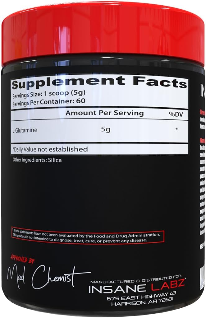 Insane Labz Glutamine, 5g Serving, 60 Servings.