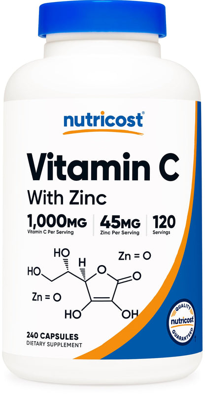 Nutricost Vitamin C with Zinc Capsules, 120 Servings - 1000mg, 45mg Zinc, Non-GMO, Gluten Free Vitamin C Supplement Nutricost