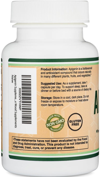 Apigenin Supplement - 50mg per Capsule, 120 Count (Powerful Bioflavonoid Found in Chamomile Tea for Relaxation, Sleep, and Mood) Senolytic Double Wood Supplements
