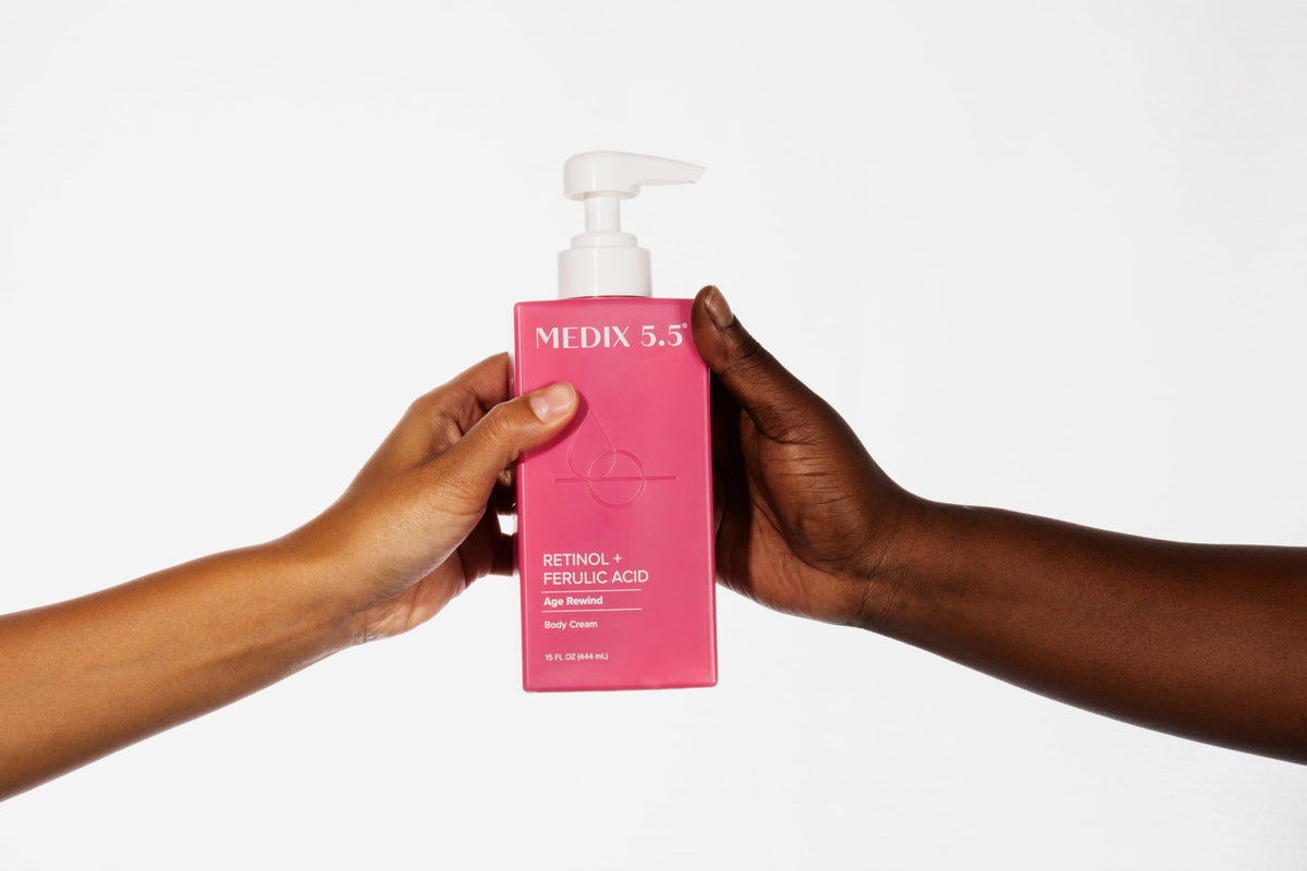 Medix 5.5 Retinol Body Lotion Firming Moisturizer | Crepey Skincare Treatment | Retinol Body Cream | Anti Aging Firming Cream For Women Targets Look Of Crepe Skin, Wrinkles, & Sagging Skin, 15 Fl Oz Medix 5.5