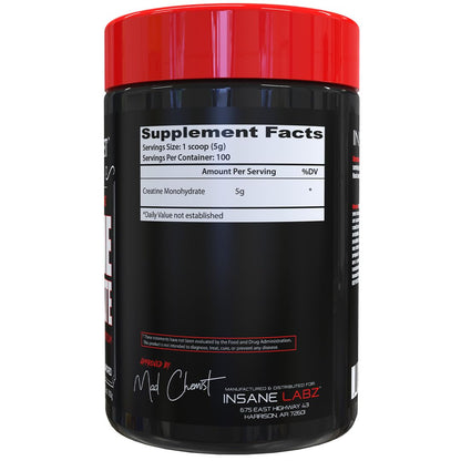 Insane Labz Creatine Monohydrate - Unflavored, Supports Increased Strength, Size and Power, 5g Per Serving, 60 Servings