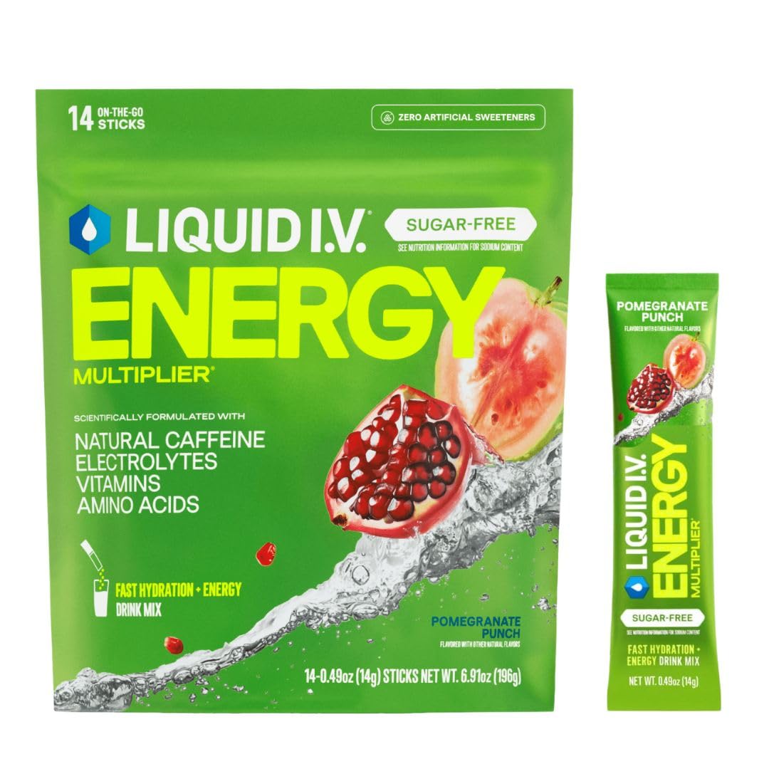 Liquid I.V.® Hydration Multiplier Sugar Free + Energy - Pomegranate Punch | Electrolyte Powder Drink Mix | 1 Pack (14 Servings) Liquid I.V. buy australia supplements