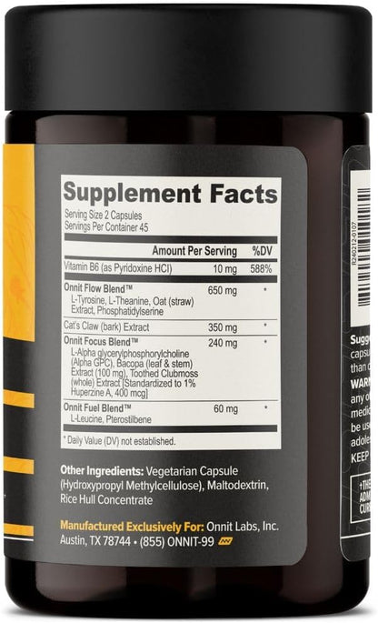 ONNIT Alpha Brain Nootropic Capsules for Men & Women, IGEN Non-GMO Tested Memory, Focus & Mental Clarity, with L-Theanine and Vitamin B6, 90 Count Each, Pack of 3 (270 Capsules)