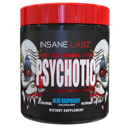 Insane Labz Psychotic, High Stimulant Pre Workout Powder, Extreme Lasting Energy, Focus and Endurance with Beta Alanine, Creatine Monohydrate DMAE, 35 Srvgs (Fruit Punch)