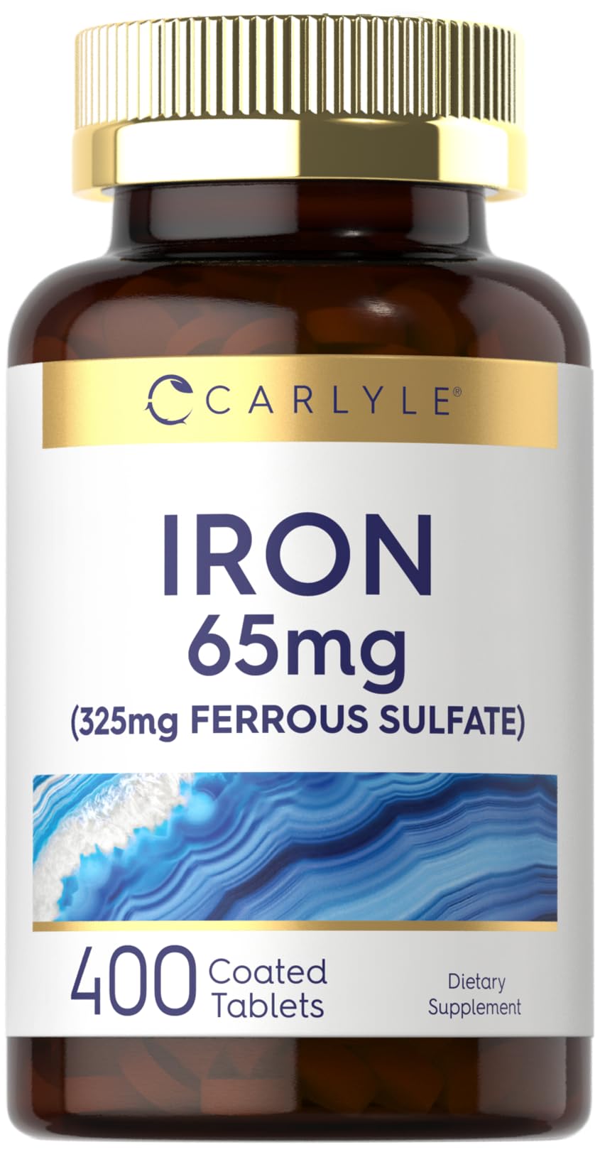 Carlyle Iron Ferrous Sulfate 325mg, 65 mg | 400 Tablets | Non-GMO, Gluten Free, and Vegetarian Supplement | High Potency Carlyle