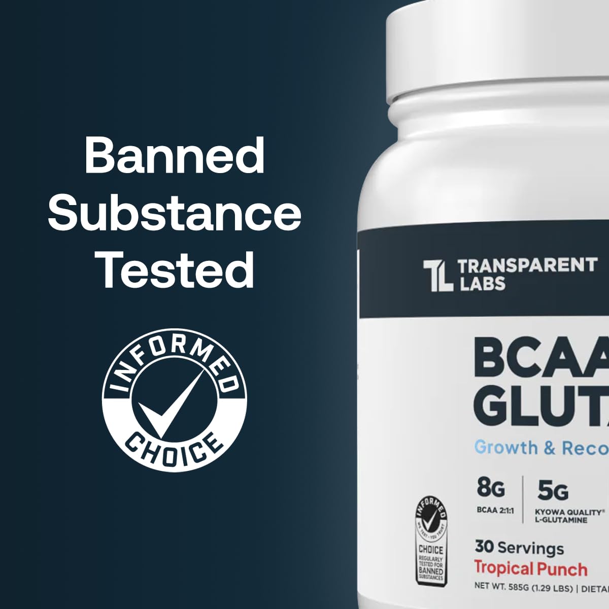 Transparent Labs BCAA Glutamine - 8000 mg of BCAA Powder Per Serving with L Glutamine for Post Workout Recovery, Muscle Growth, & Increased Endurance - 30 Servings, Strawberry Lemonade