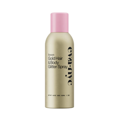 Eva NYC Kweeen Gold Hair and Body Glitter Spray - Ultra Shimmery Gold Glitter for Festivals - Adds Shine + Non-Sticky - Quick Drying Sparkle Spray for Hair and Body - Warm Vanilla Scent - 4.9 oz EVA·NYC