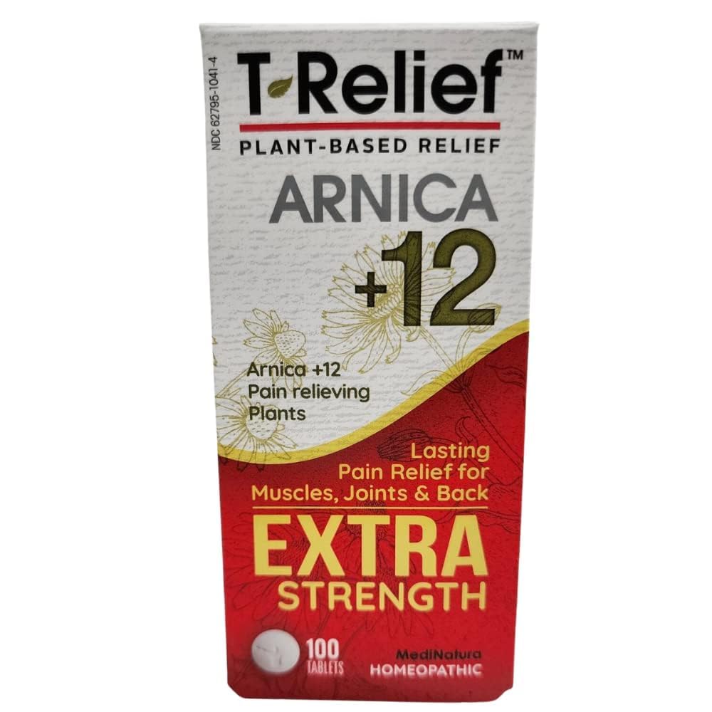 MediNatura T-Relief Extra Strength Pain Relief Arnica +12 Natural Relieving Actives for Back Pain Joint Soreness Muscle Aches & Stiffness, Whole Body Fast-Acting Relief for Women & Men - 100 Tablets MediNatura buy australia supplements