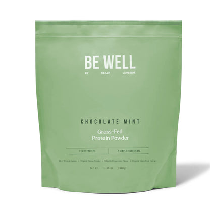 Be Well by Kelly Mint Chocolate Grass-Fed Beef Protein Powder, 23G of Protein & 1G of Carbs (4 Ingredients, 30 Servings) 9 Amino Acids + 3 BCAAs No Soy, Be Well by Kelly LeVeque