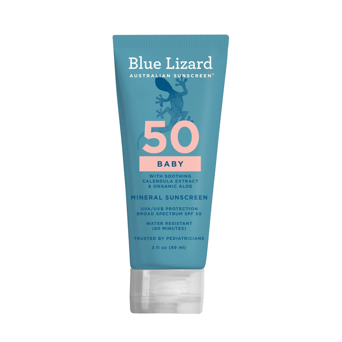 BLUE LIZARD Baby Mineral Sunscreen with Zinc Oxide, SPF 50+, Water Resistant, UVA/UVB Protection with Smart Cap Technology - Fragrance Free, 3 Ounce Tube BLUE LIZARD