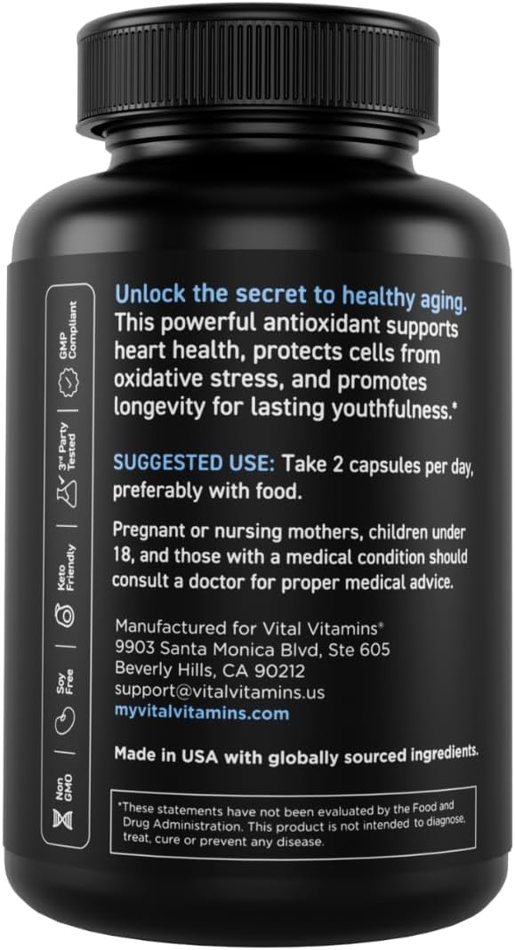Vital Vitamins Resveratrol, 600mg with 300mg Trans-Resveratrol | Antioxidant Support for Cellular Longevity & Cognitive Function, Non-GMO, 60 Capsules Gsupps Australia