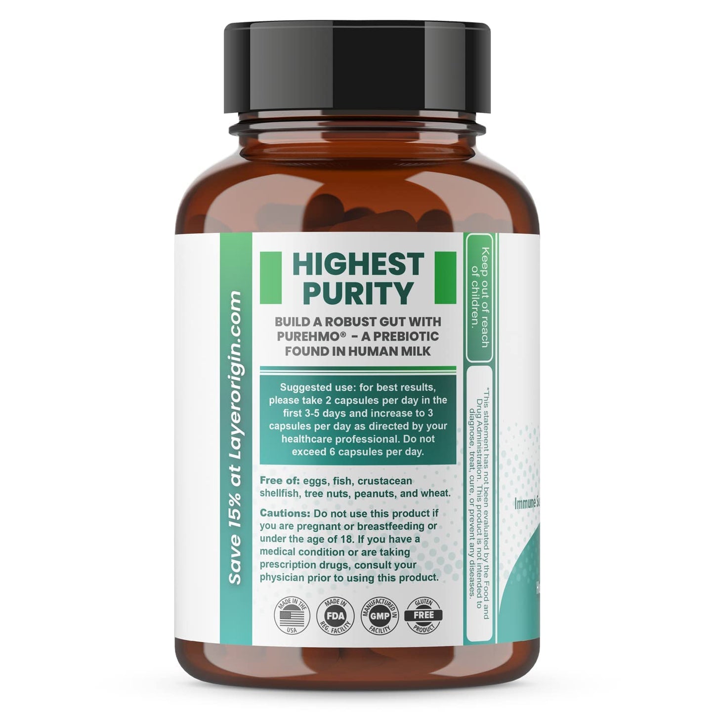 Layer Origin PureHMO Human Milk Oligosaccharide (HMO 2'-FL) Prebiotic Fiber - Feed 180 Billion Probiotics/Serving, 30-Day Supply Layer Origin