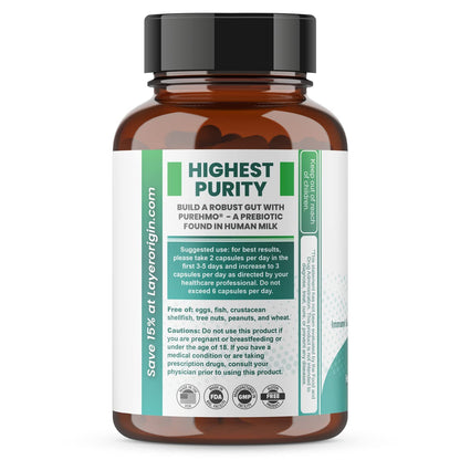 Layer Origin PureHMO Human Milk Oligosaccharide (HMO 2'-FL) Prebiotic Fiber - Feed 180 Billion Probiotics/Serving, 30-Day Supply Layer Origin