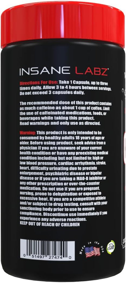 Insane Labz, Caffeine 100mg Energy, Focus, Fast Acting, 120 Capsules