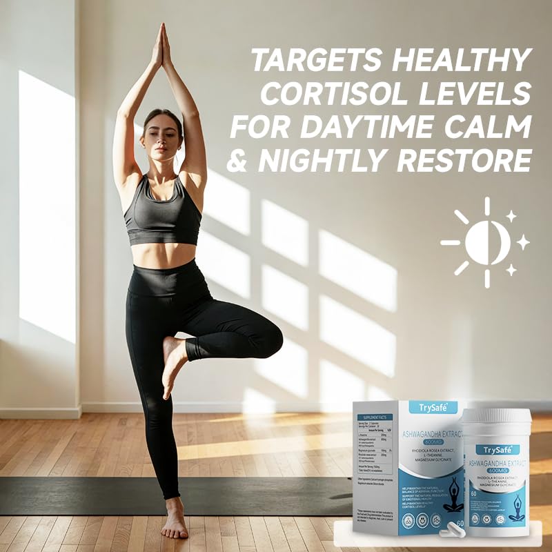 TrySafe 1100MG Cortisol Supplements for Women and Man with 600MG Ashwagandha, 200MG Rhodiola Rosea, 200MG L-Theanine, 100MG Magnesium Glycinate | for Healthy Stress Response*, Mood* TrySafe buy australia supplements