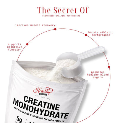 HEARTHY FOODS Creatine Monohydrate Micronized Powder 500G - 100 Servings, 5000mg Per Serving (5g) - for Men & Women Muscle Growth HEARTHY FOODS