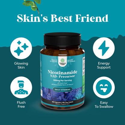 Vitamin B3 Niacinamide 500mg Capsules - Mitochondrial Energy and Potent Skin Supplement - Vitamin B3 Niacin Flush Free and Nicotinamide 500mg - Flush Free Niacin Supplement - 60 Count Gsupps Australia