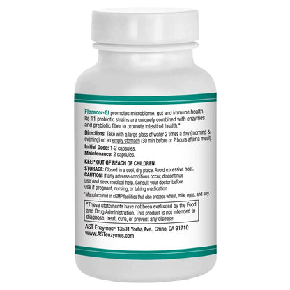 AST Enzymes Floracor - Supports Gut & Intestinal Health - Premium Probiotic, Prebiotic and Enzyme Formula - 60 Vegetarian Capsules AST Enzymes