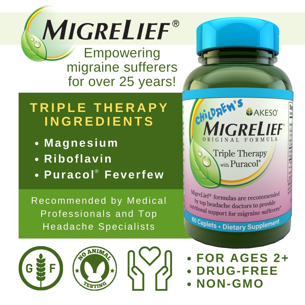 Children's MigreLief® - Triple Therapy with Puracol™ - Nutritional Support for Pediatric Migraine Sufferers - 60 Caplets/1 Month Supply MigreLief buy australia supplements