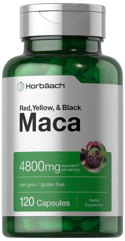 Horbäach Maca Root Capsules for Men and Women | 120 Pills | High Potency Extract | Non-GMO and Gluten Free Formula Horbäach