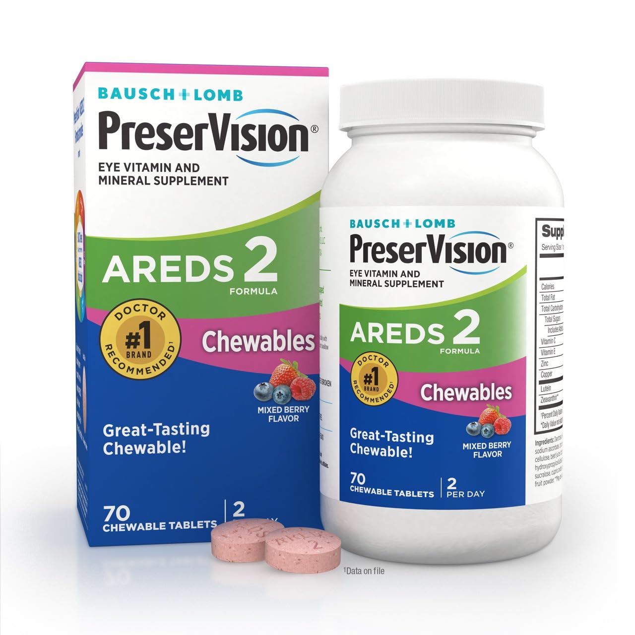 PreserVision AREDS 2 Eye Vitamins, #1 Eye Doctor Recommended Brand, Chewable Lutein and Zeaxanthin Supplement with Vitamin C, Vitamin E,Zinc, and Copper, Mixed Berry, 70 Tablets PreserVision buy australia supplements