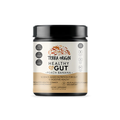TERRA ORIGIN Healthy Gut Peach Banana | 30-Servings with L-Glutamine, Zinc, Glucosamine, Slippery Elm Bark, Marshmallow Root and More! TERRA ORIGIN