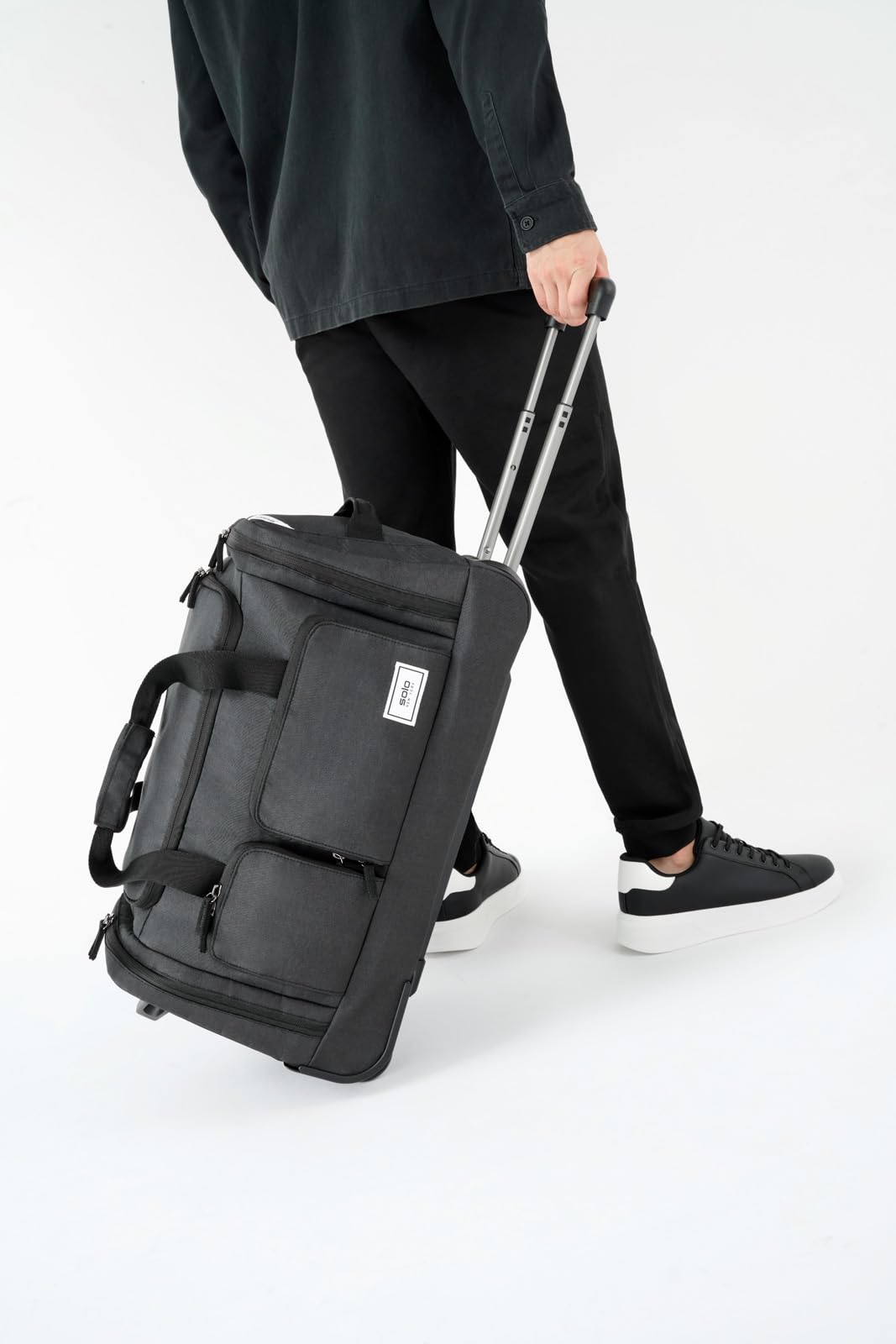 Solo New York Rolling Duffle Bag with Wheels - Wheeled Carry On Luggage for Travel, Roller Duffel for Men & Women, Telescoping Handle System, Separate Shoe & Laundry Compartment - Leroy, Gray Gsupps Australia