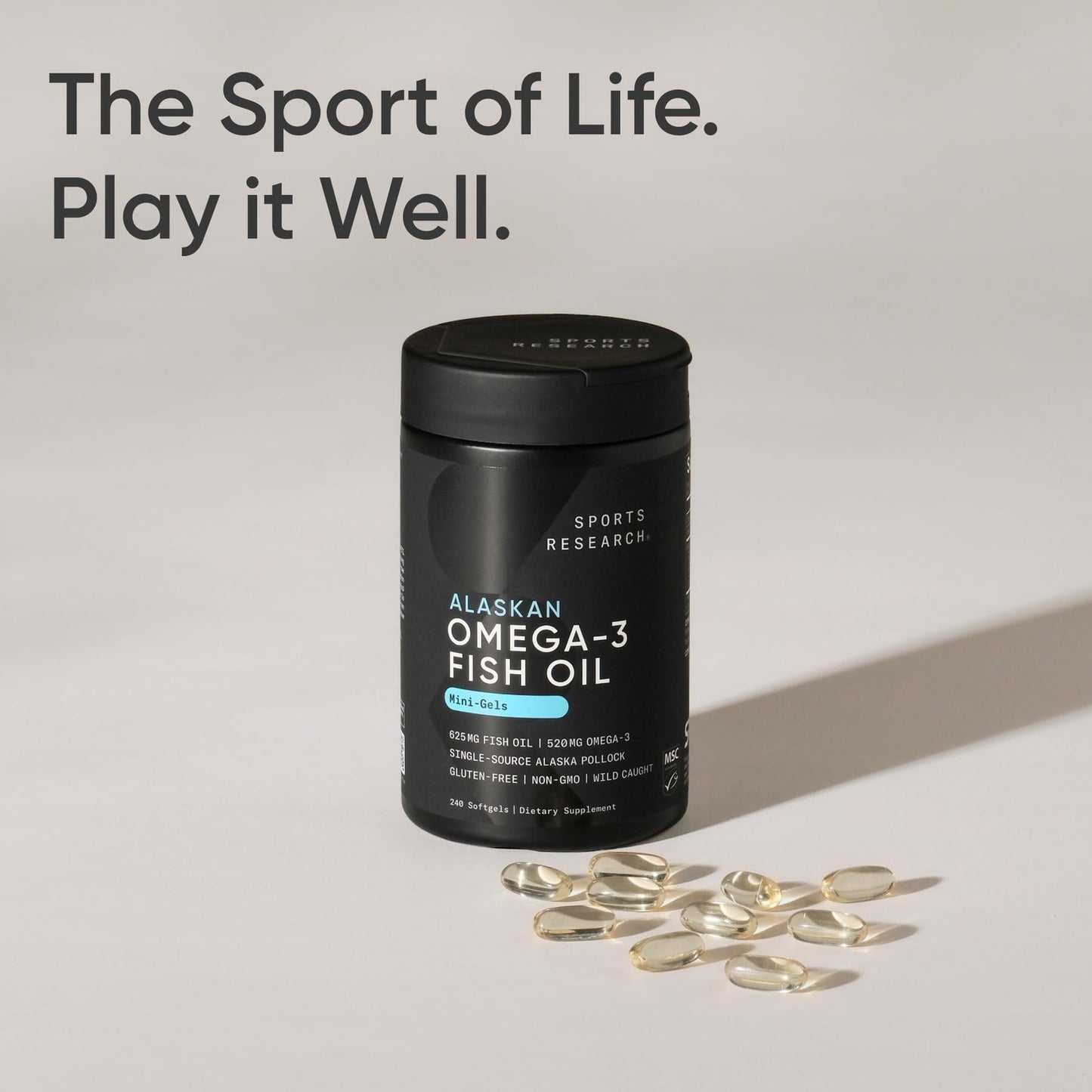 Sports Research® Omega-3 Fish Oil 1250mg from Wild Alaska Pollock, 90 Count | Always Fresh Never Fishy | 690mg EPA 260mg DHA per Softgel · Heart & Brain Health* · MSC Certified Sustainable - 90 Servings Gsupps Australia