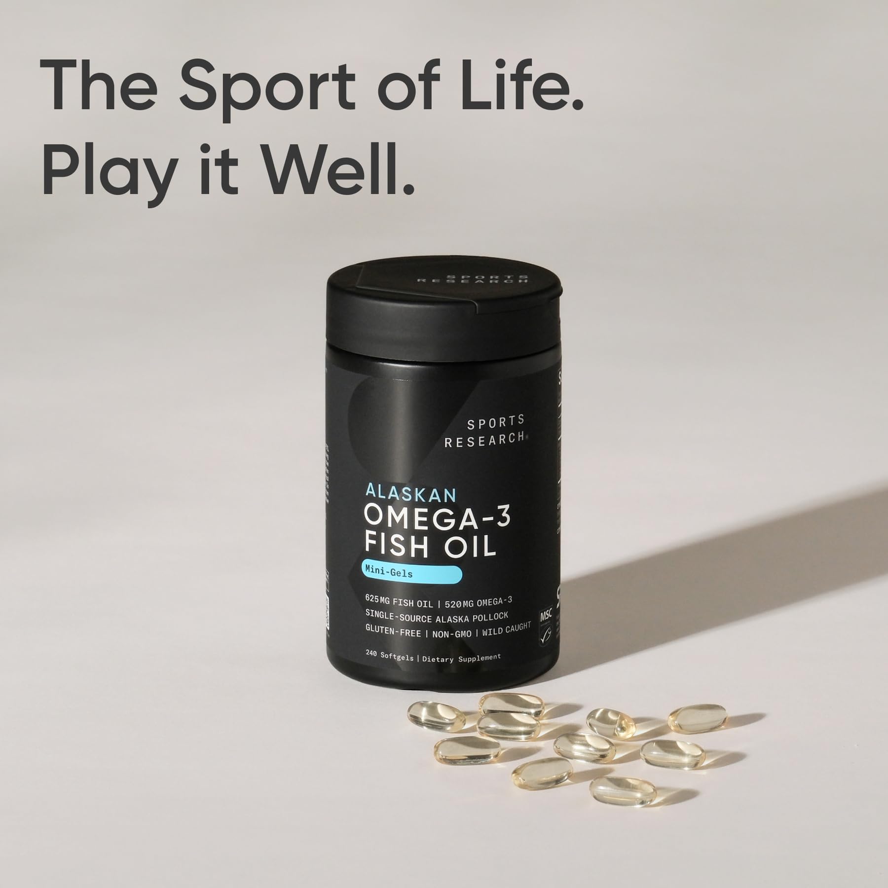 Sports Research® Omega-3 Fish Oil 1250mg from Wild Alaska Pollock, 90 Count | Always Fresh Never Fishy | 690mg EPA 260mg DHA per Softgel · Heart & Brain Health* · MSC Certified Sustainable - 90 Servings Gsupps Australia