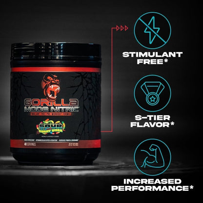 Gorilla Mode Nitric Upgraded Stimulant Free Pre-Workout – Best Tasting and Most Effective Stimulant Free Pre-Workout/Massive Pumps · Vasodilation · Power / 776 Grams (Cherry Blackout)