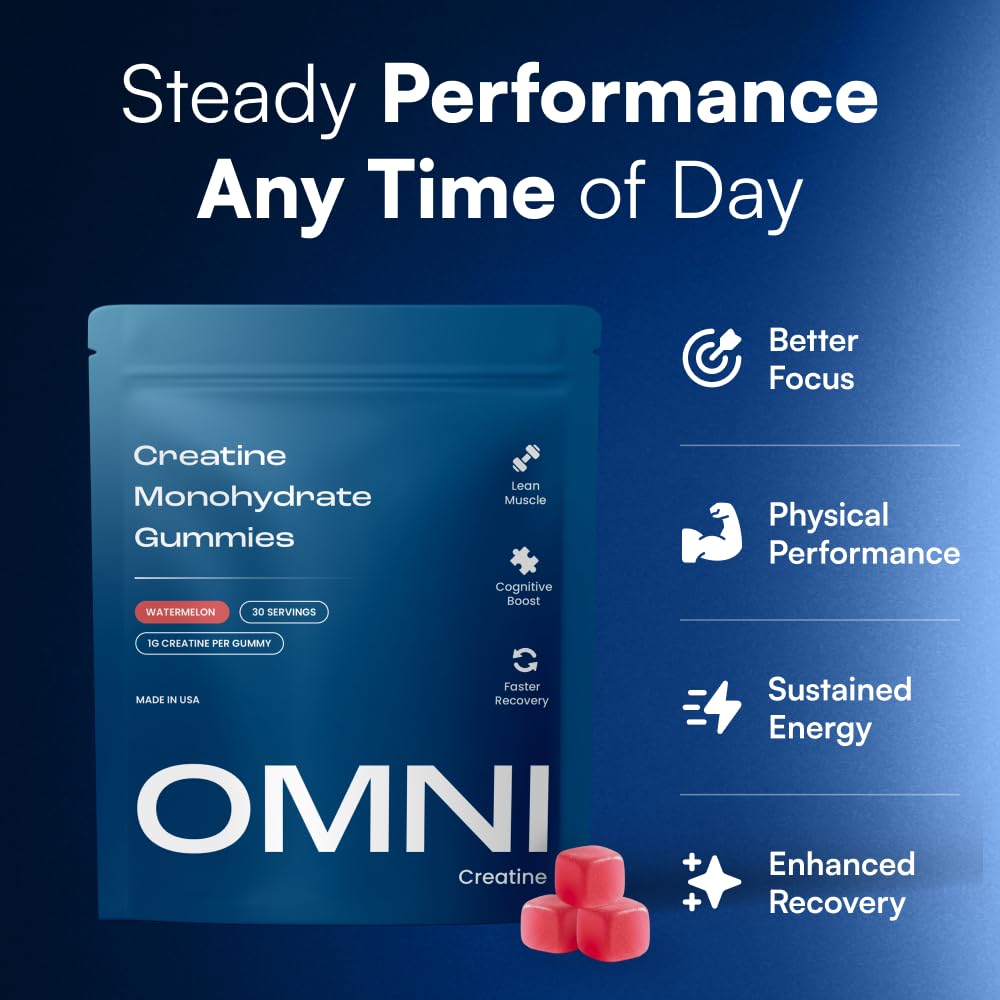 Creatine Monohydrate Gummies - Supports Muscle Growth, Recovery & Brain Function - Convenient & Easy to Take - Great Tasting Watermelon Flavor OMNI Creatine