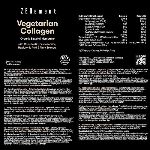 Vegetarian Collagen, from Organic Eggshell Membrane, 120 Capsules | with Glucosamine, Chondroitin, Hyaluronic Acid and Plant Extracts Zenement buy australia supplements