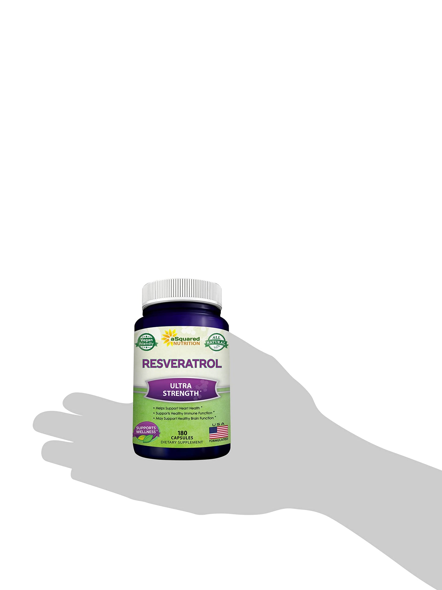 100% Natural Resveratrol - 1000mg Per Serving Max Strength (180 Capsules) Antioxidant Supplement, Trans-Resveratrol Pills aSquared Nutrition
