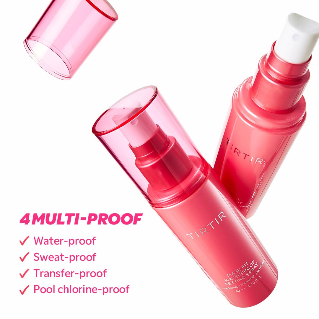 TIRTIR Waterproof Setting Spray – 24 Hour Long Lasting Fix, Sweatproof Water Resistant Makeup Finisher – Ethanol Free, Semi Matte Finish for Oily Skin – Korean Makeup Fixer TIRTIR