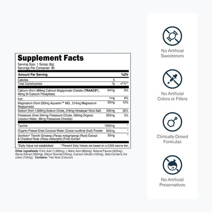 Transparent Labs Hydrate Naturally Sweetened Electrolytes Powder - Hydration Powder Electrolytes with Coconut Water, Calcium, Taurine, & Potassium - 40 Servings, Tropical Punch
