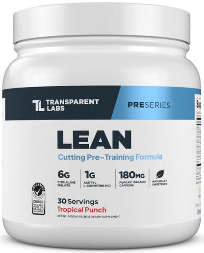 Transparent Labs Lean Pre-Workout - Body Recomposition Pre Workout for Men and Women with Acetyl L-Carnitine, Beta Alanine Powder, & PurCaf Organic Caffeine Powder - 30 Servings, Strawberry Lemonade