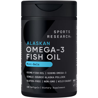 Sports Research® Omega-3 Fish Oil 1250mg from Wild Alaska Pollock, 90 Count | Always Fresh Never Fishy | 690mg EPA 260mg DHA per Softgel · Heart & Brain Health* · MSC Certified Sustainable - 90 Servings Gsupps Australia