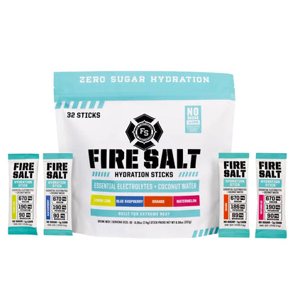 Fire Science Fire Salt Hydration Sticks, Electrolytes & Coconut Water, Hydration Drink Mix with Magnesium, Potassium & Sodium, Zero Sugar, Single Serve On the Go Packs, Fire Science Nutrition