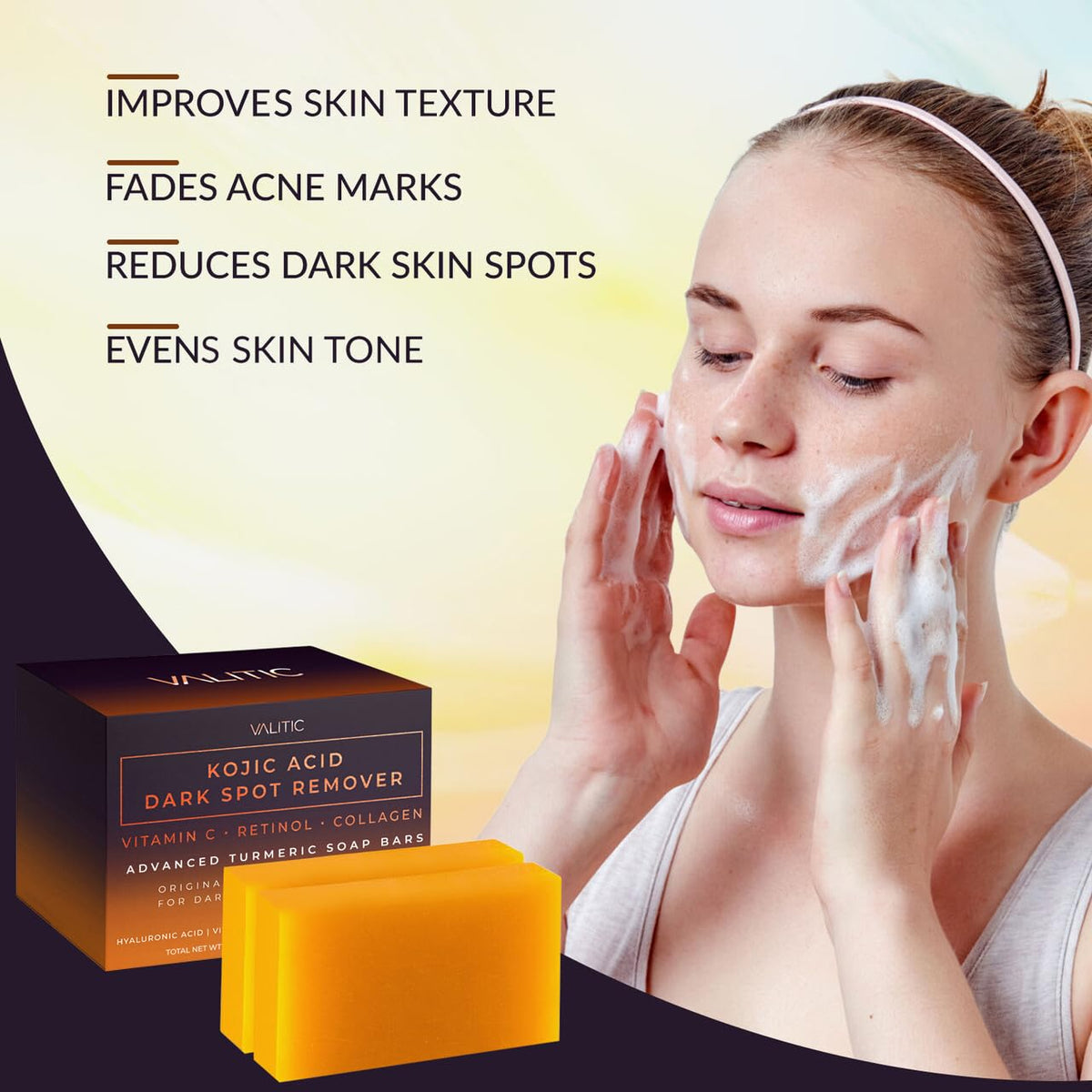 VALITIC Kojic Acid Dark Spot Remover Soap Bars, Turmeric Bar Soaps 2 Pack VALITIC