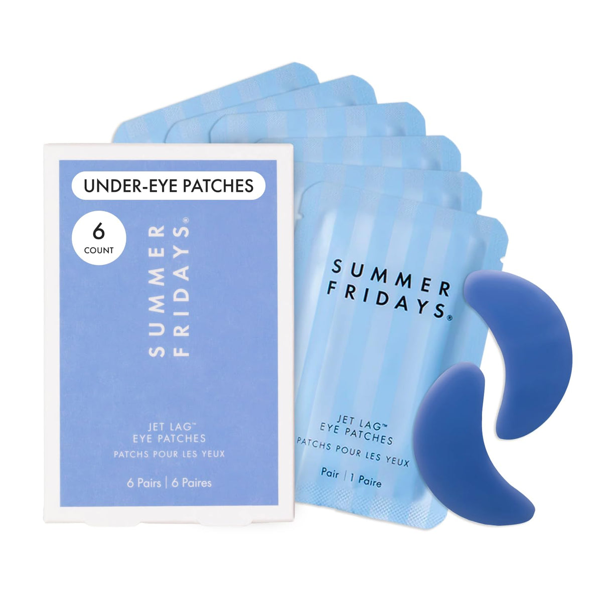 Summer Fridays Jet Lag Hydrating Eye Patches - De-puffing Hydrogel Under Eye Masks with Hyaluronic Acid, Caffeine + Peptides - Soothing + Refreshing At-Home + Travel Skin Care (6 Pairs) Summer Fridays