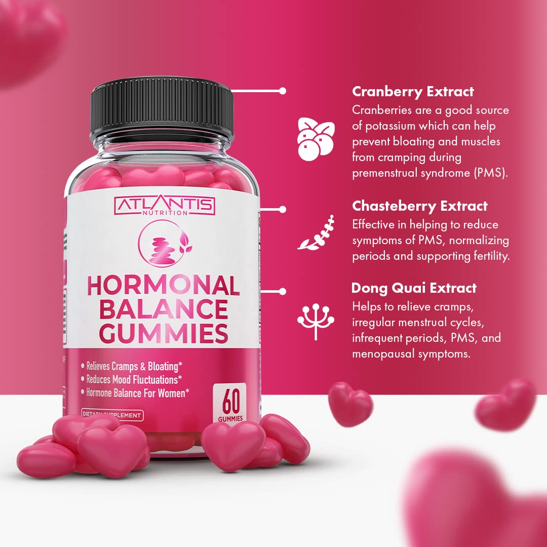 Atlantis Nutrition Hormonal Balance for Women & PMS Relief Gummies - Alleviates Cramps, Bloating, Mood Swings, Hot Flashes & Night Sweats - Cranberry, Dong Quai & Chasteberry Menstrual Cramp Relief Atlantis Nutrition buy australia supplements