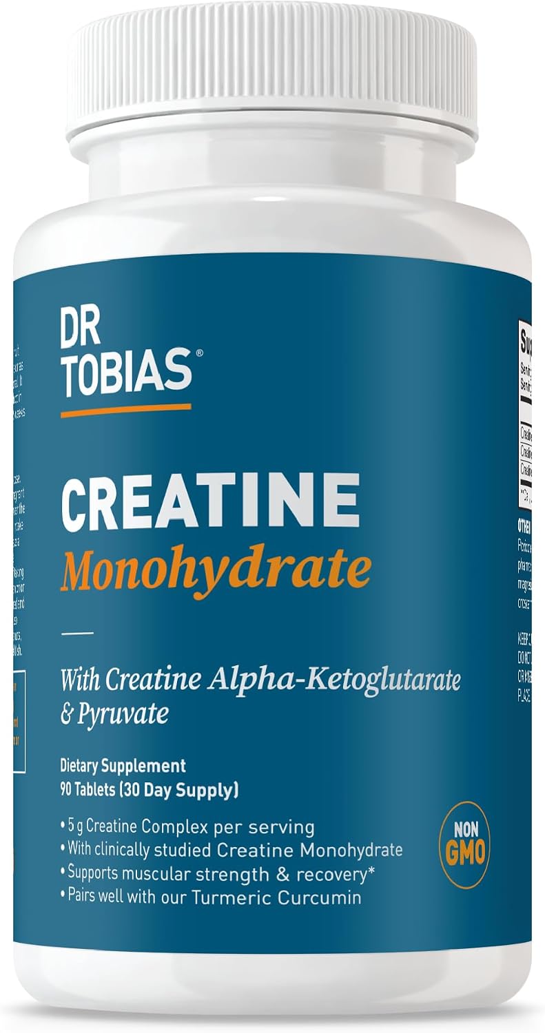 Dr. Tobias Creatine Monohydrate Pills | 5g Complex with Creatine Alpha-Ketoglutarate & Pyruvate | Muscle Strength, Energy & Recovery | 90 Tablets
