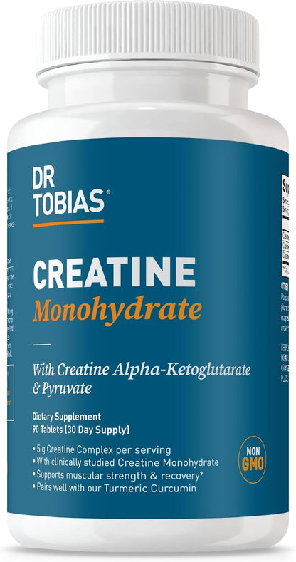 Dr. Tobias Creatine Monohydrate Pills | 5g Complex with Creatine Alpha-Ketoglutarate & Pyruvate | Muscle Strength, Energy & Recovery | 90 Tablets