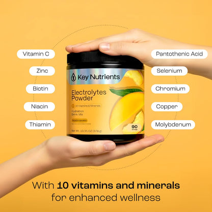 KEY NUTRIENTS Multivitamin Electrolytes Powder No Sugar - Tropical Peach Mango Electrolyte Powder - Endurance & Energy Supplement - Hydration Powder KEY NUTRIENTS