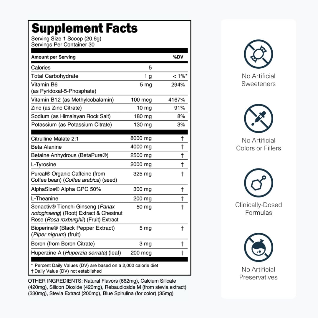 Transparent Labs Bulk Black Pre Workout - Clinically Dosed, Sugar Free Preworkout for Men and Women with Beta Alanine Powder, Citrulline Malate, & Caffeine - 30 Servings, Black Cherry