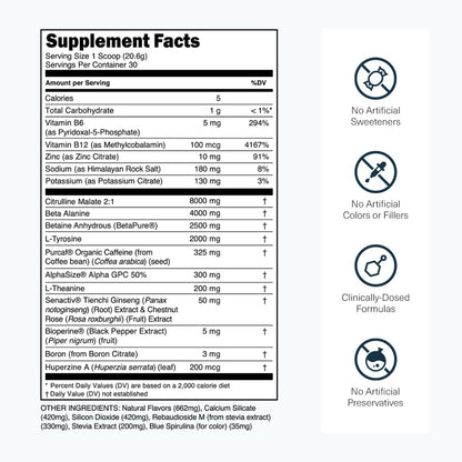 Transparent Labs Bulk Black Pre Workout - Clinically Dosed, Sugar Free Preworkout for Men and Women with Beta Alanine Powder, Citrulline Malate, & Caffeine - 30 Servings, Black Cherry