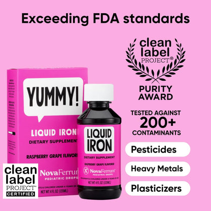 NovaFerrum Yummy | Pediatric Drops Liquid Iron Supplement for Infants and Toddlers | Liquid Iron for Kids | 15mg of Iron Per 1mL Dose | Ages 4 & Under NovaFerrum