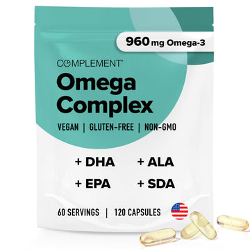 Complement Vegan Omega 3 Supplement- 960mg Omega-3 Fatty Acids, DHA, EPA, SDA, ALA Supplement - Immune Support- 60 Servings, 120 Liquid Capsules Complement buy australia supplements