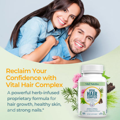 VITAL NUTRITIVE Vital Hair Complex – Biotin & Vitamin B Hair Vitamins for Women & Men – Supports Healthy Hair, Skin & Nails – Hormone-Free, Gluten-Free VITAL NUTRITIVE